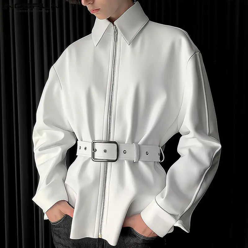 Sleek Belted Zip-Up Shirt