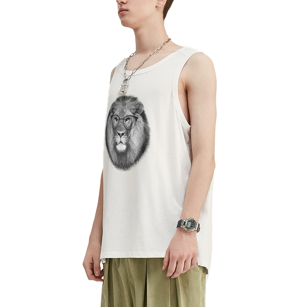 Round Glasses Lion Oversized Tank Top