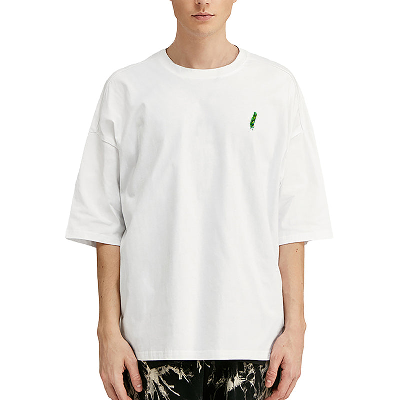 Green Feather Embroidered Oversized T-Shirt