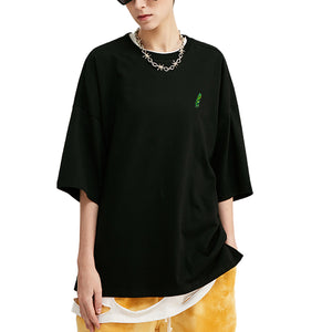 Green Feather Embroidered Oversized T-Shirt