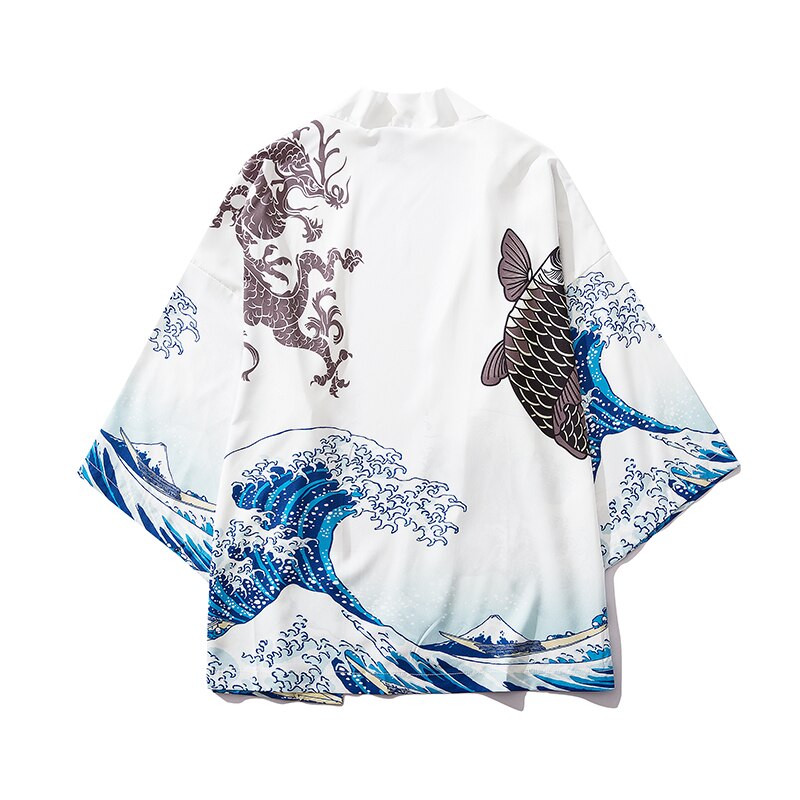 Wave Patterned White Kimono