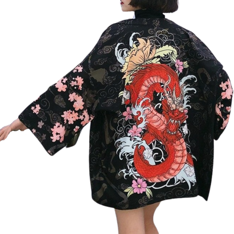 Red Dragon Printed Kimono