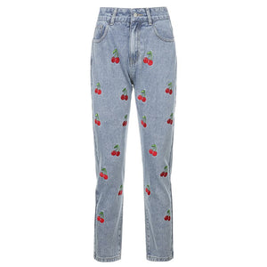 Cherry Embroidered Jeans