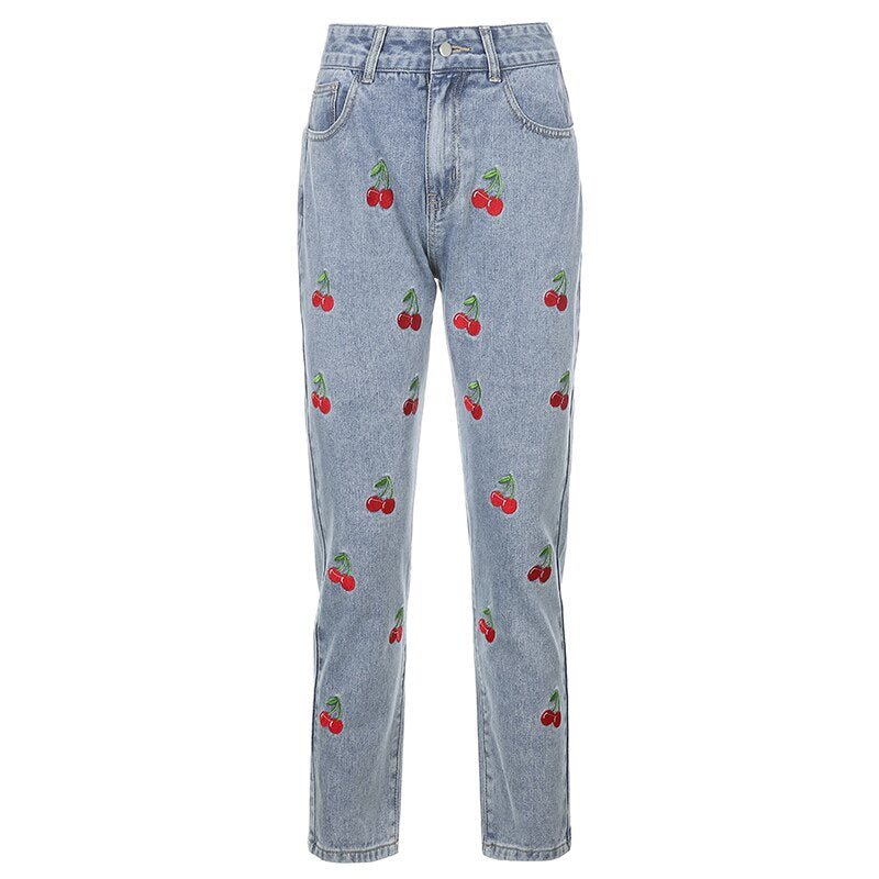 Cherry Embroidered Jeans
