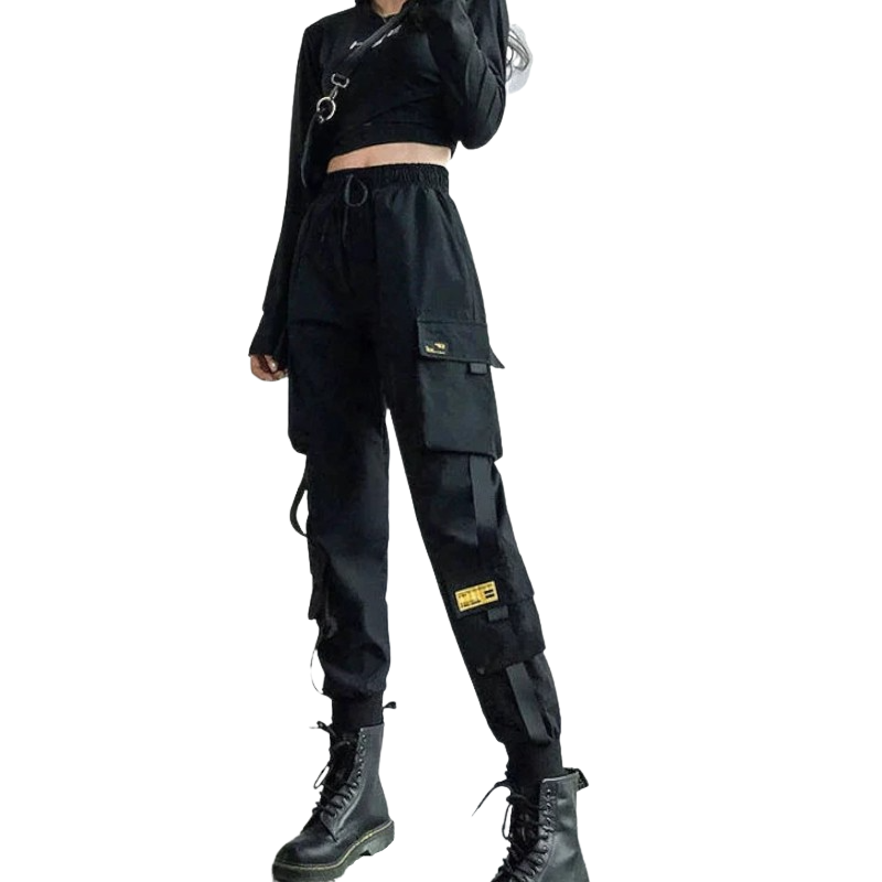 High Waist Black Cargo Pants