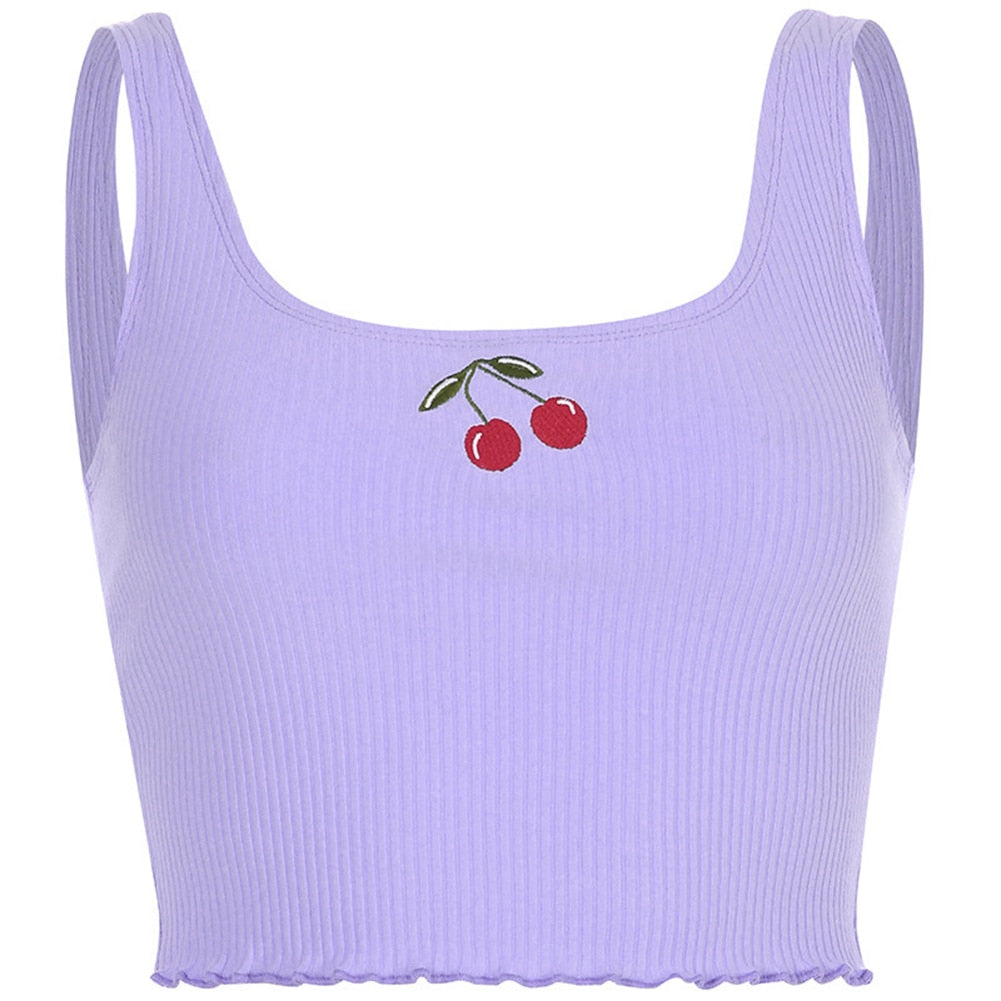 Cherry Embroidered Crop Top