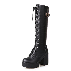 Lace Up Knee-High Boots