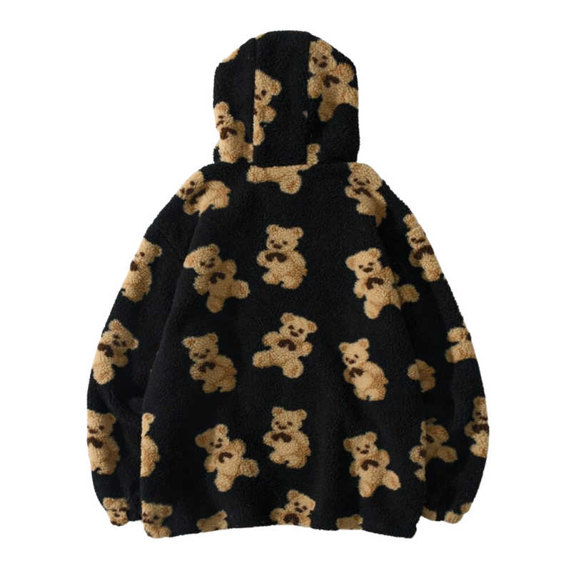 Bear Printed Fleece Hoodie