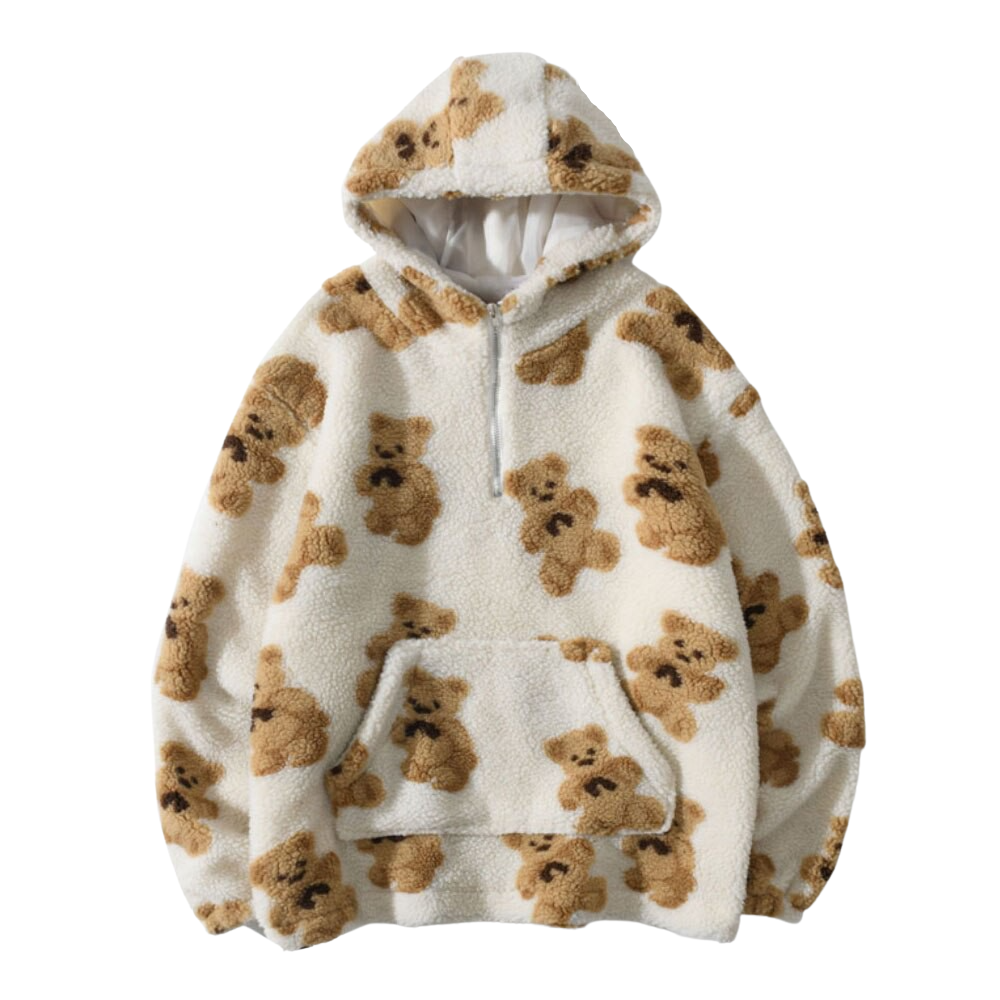 Bear Printed Fleece Hoodie