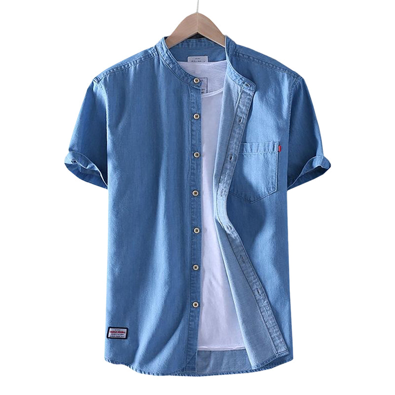 Mandarin Collar Denim Shirt