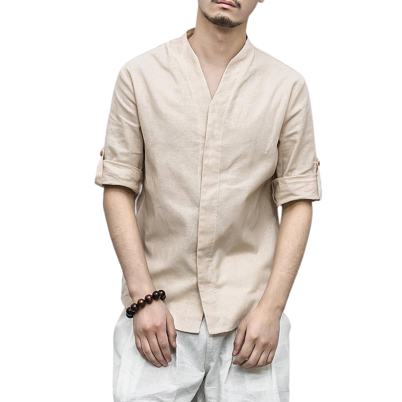 Linen Blend Shirt With Rolled Up Sleeves