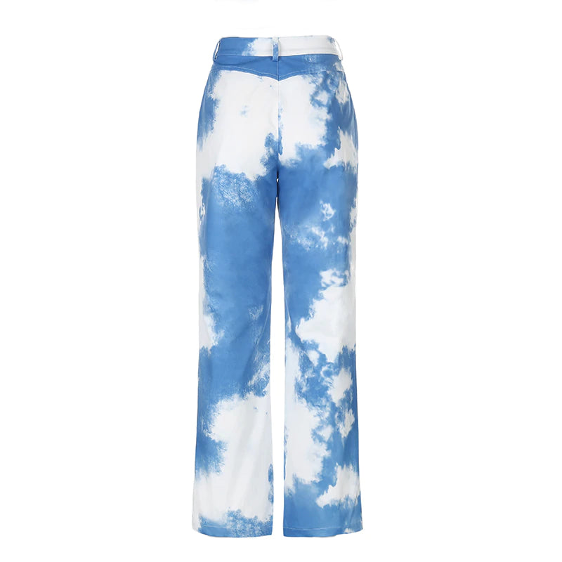 Straight Cloud Print Pants