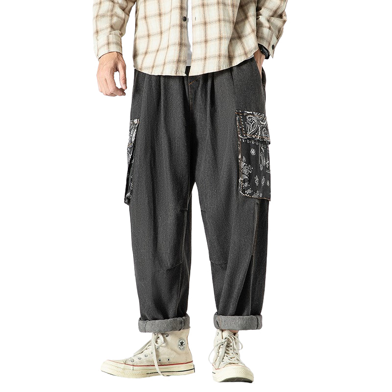 Flower Stitched Baggy Pants