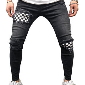 Patchwork Plaid Skinny Jeans