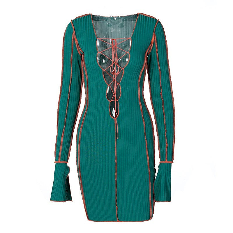 Long Sleeve Lace Up Dress