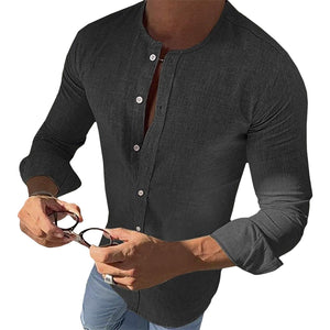 Mandarin Collar Long Sleeve Button Shirt